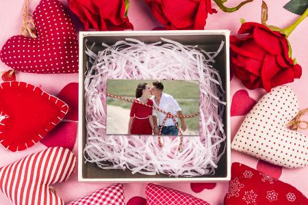 Valentine photo frame in gift box