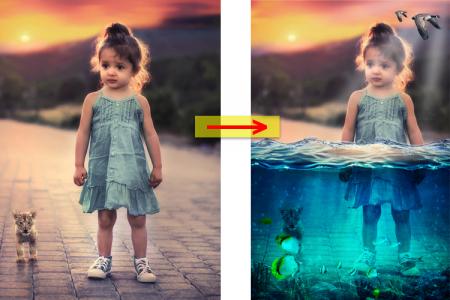Half underwater photo effect