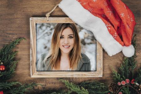 Photo frame with christmas hat